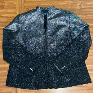 Jones New York Black & Silver Metallic Plus Size Blazer Jacket